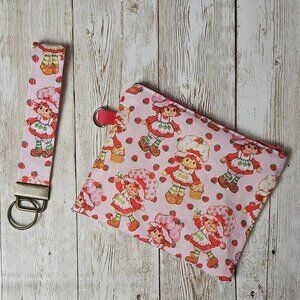 Strawberry Shortcake Zipper Pouch: Handmade Cotton Coin Purse
